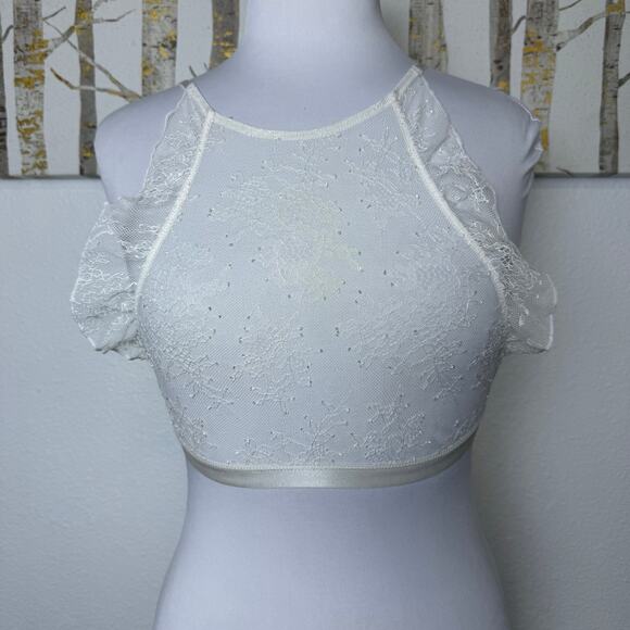 Victoria's Secret High Neck Embroidered Eyelet Lace Ruffle Bralette Ivory Small - Picture 1 of 5